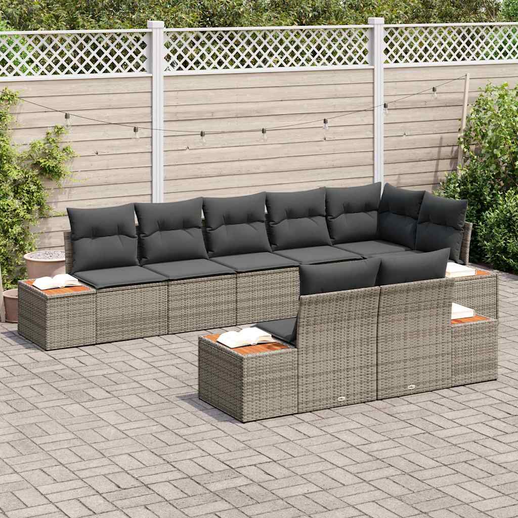 Gartensofa-set mit Kissen mit Speicher 8 pcs Grau Polyrattan