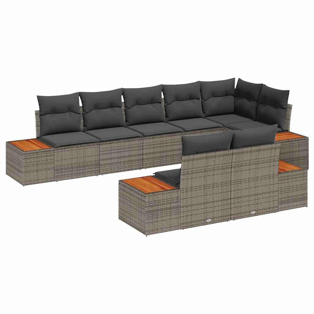 Gartensofa-set mit Kissen mit Speicher 8 pcs Grau Polyrattan