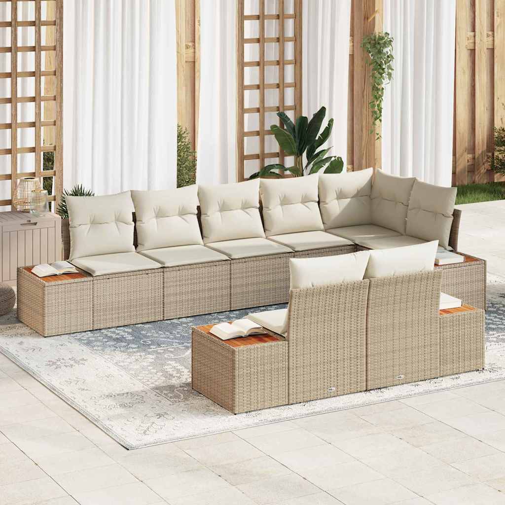 Gartensofa-set mit Kissen 8 pcs Beige und Creme Polyrattan