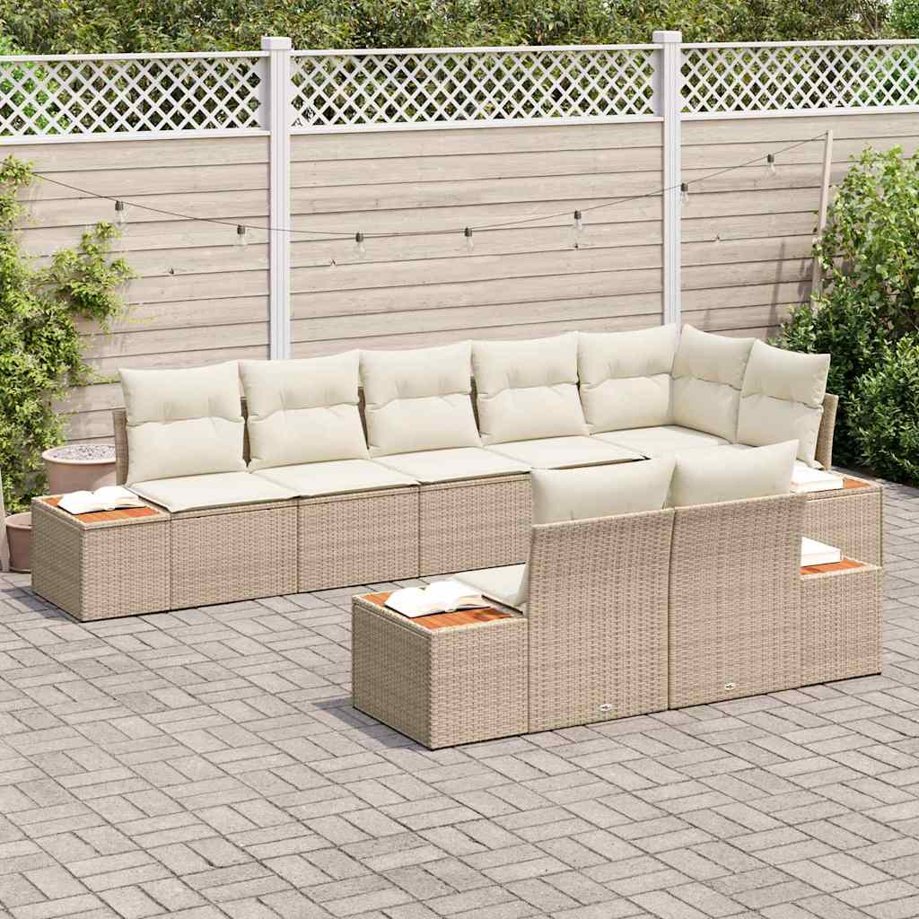 Gartensofa-set mit Kissen 8 pcs Beige und Creme Polyrattan
