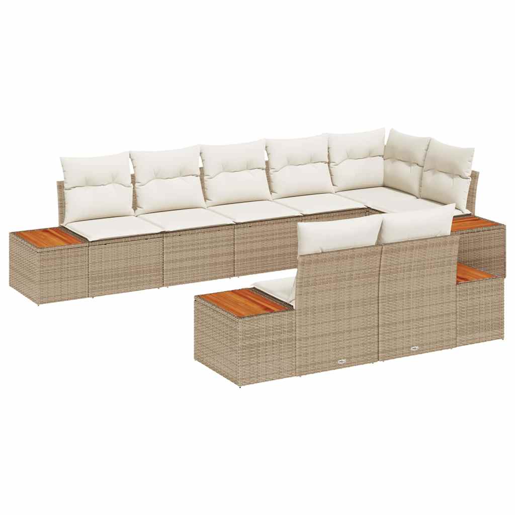 Gartensofa-set mit Kissen 8 pcs Beige und Creme Polyrattan