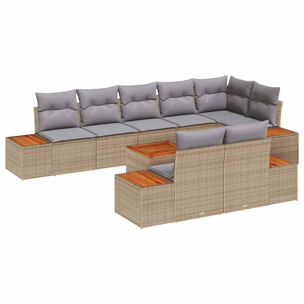 Gartensofa-set mit Kissen 8 pcs Beige und Hellgrau Polyrattan