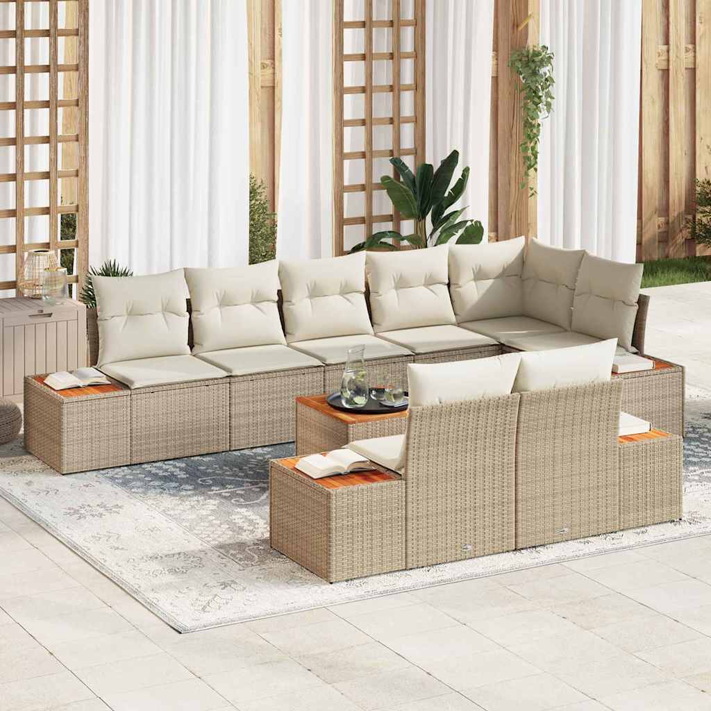 Gartensofa-set mit Kissen 8 pcs Beige und Creme Polyrattan