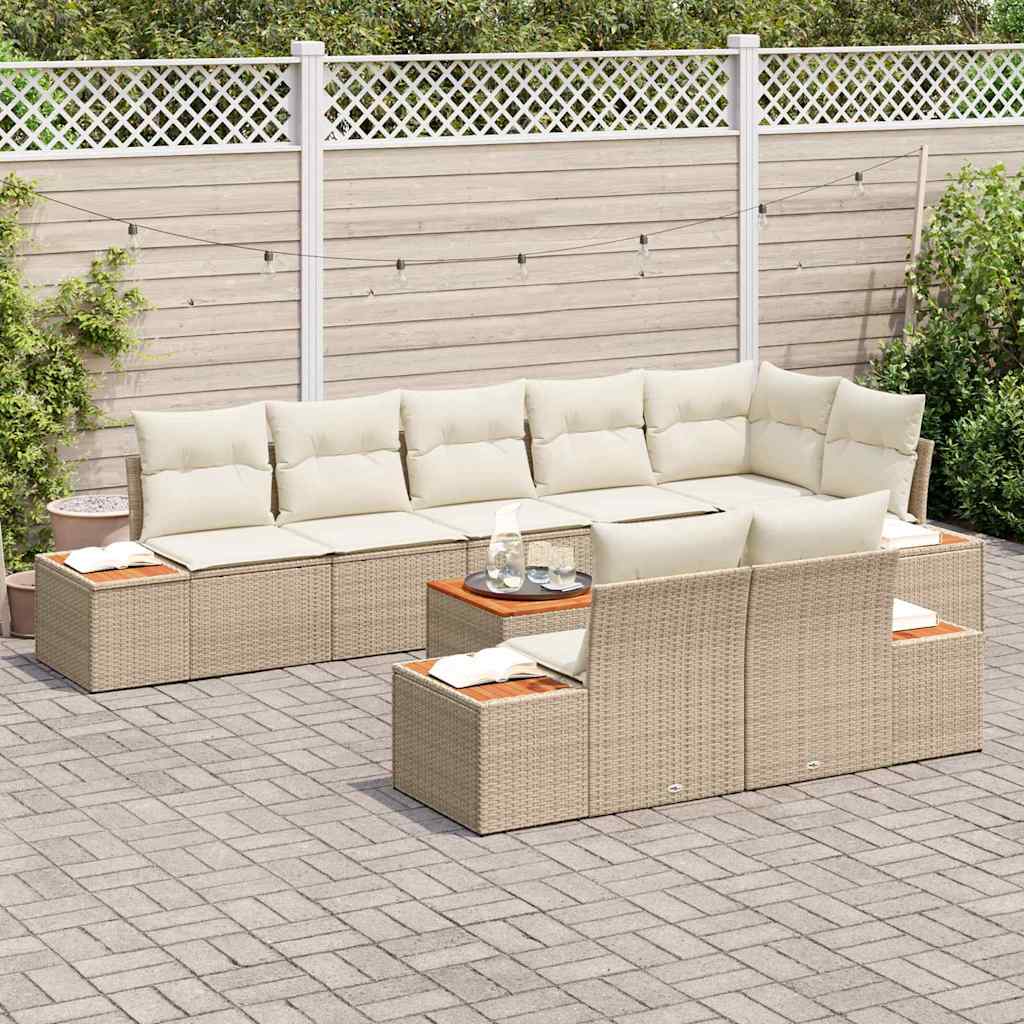 Gartensofa-set mit Kissen 8 pcs Beige und Creme Polyrattan