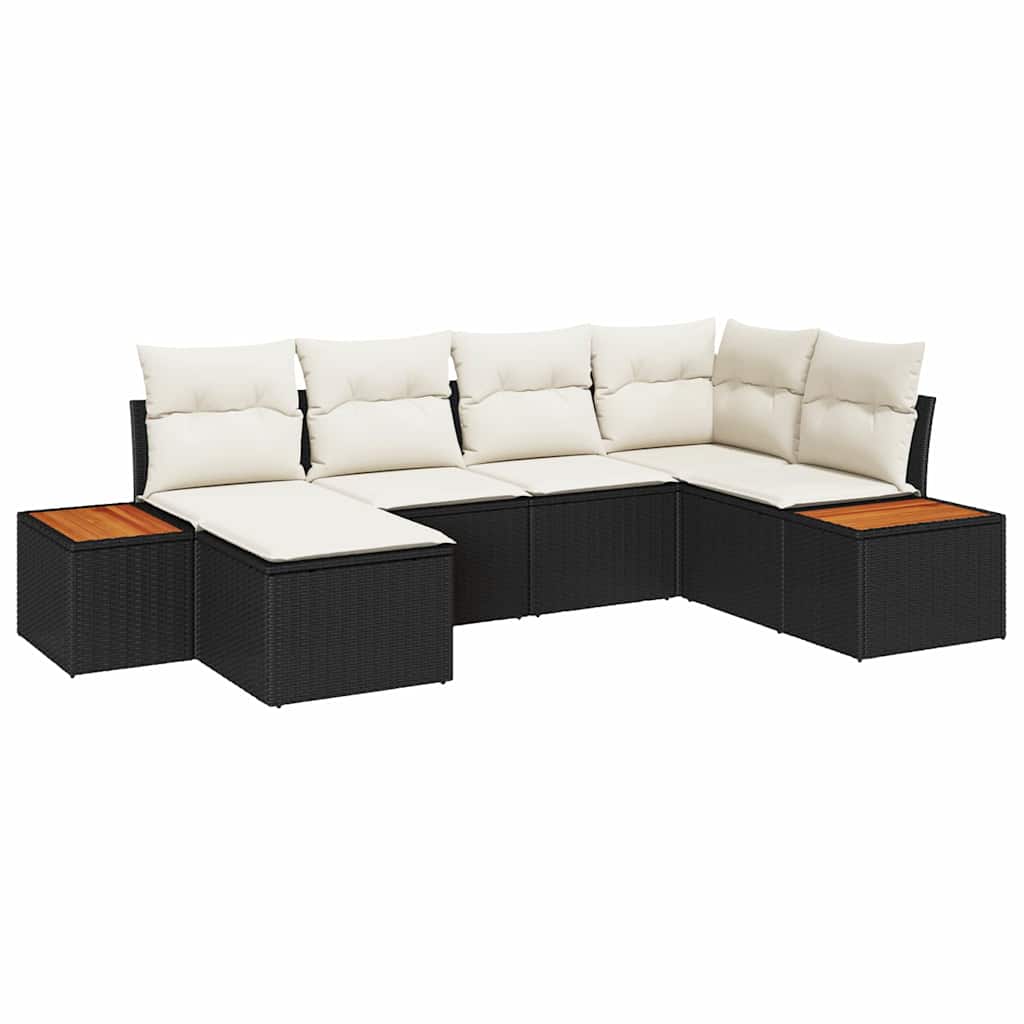 Gartensofa-set mit Kissen 7 pcs Schwarz und Creme Polyrattan