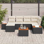 Gartensofa-set mit Kissen 7 pcs Schwarz und Creme Polyrattan