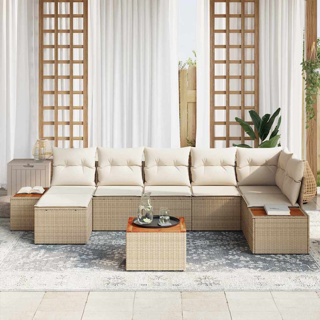 Gartensofa-set mit Kissen 8 pcs Beige und Creme Polyrattan