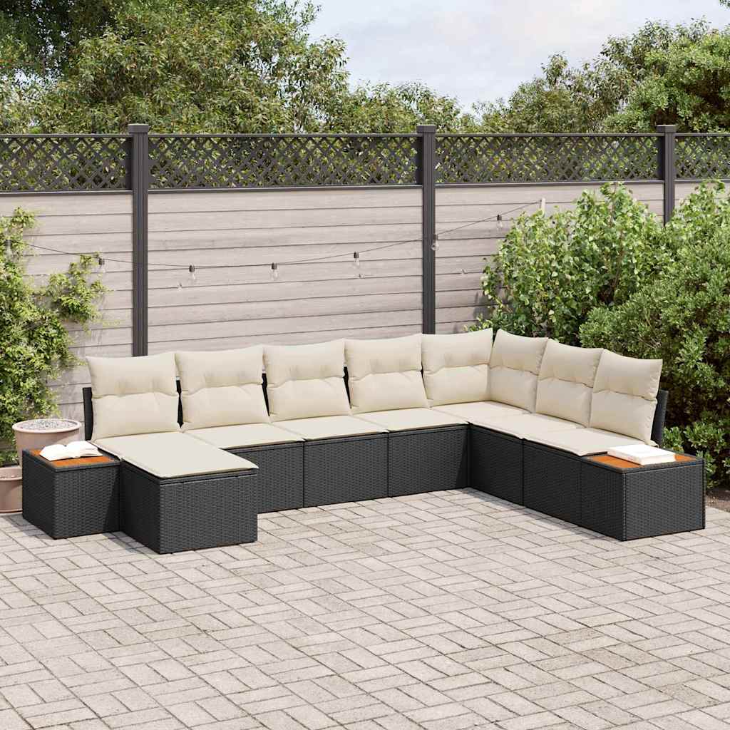 Gartensofa-set mit Kissen 9 pcs Schwarz und Creme Polyrattan