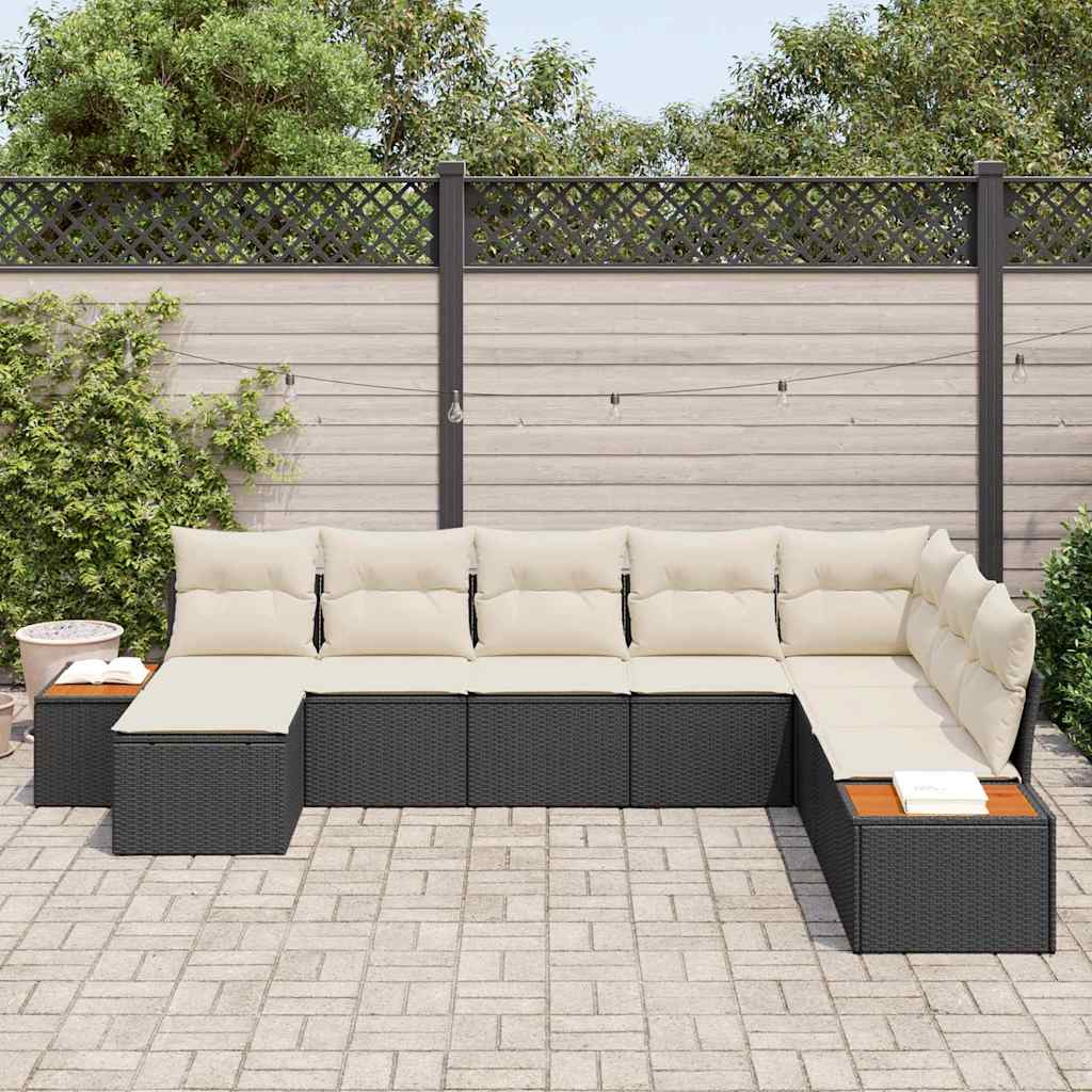 Gartensofa-set mit Kissen 9 pcs Schwarz und Creme Polyrattan
