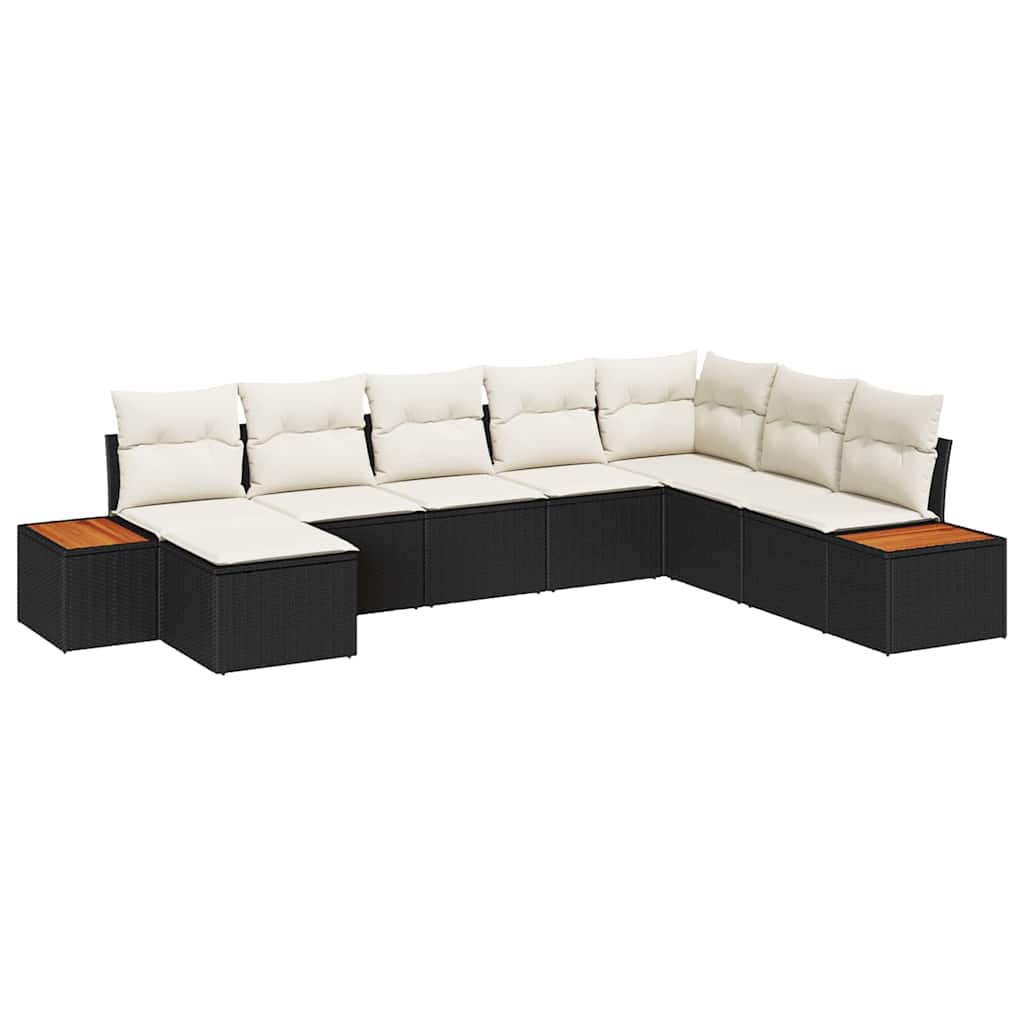 Gartensofa-set mit Kissen 9 pcs Schwarz und Creme Polyrattan