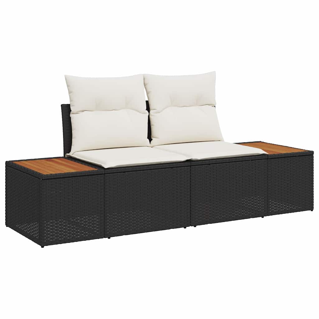 Gartensofa-set mit Kissen 9 pcs Schwarz und Creme Polyrattan