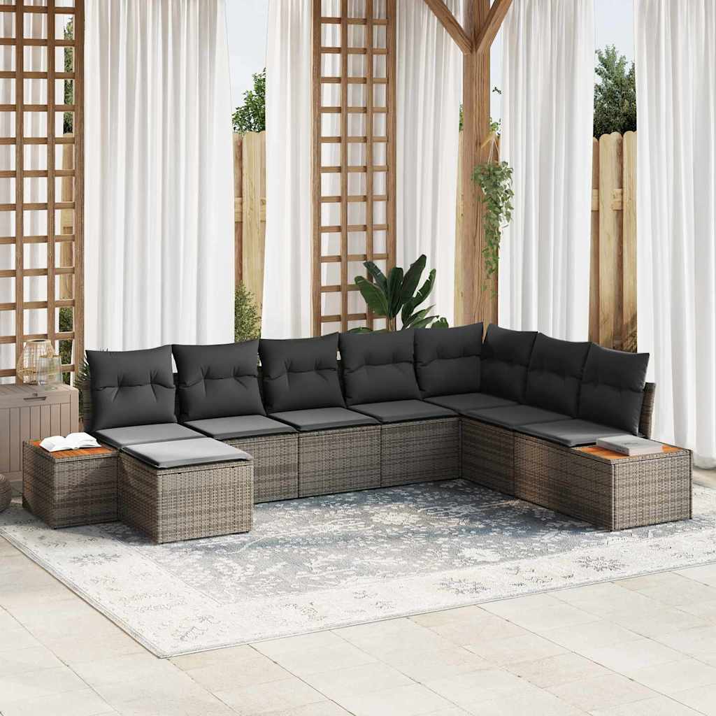 Gartensofa-set mit Kissen mit Speicher 9 pcs Grau Polyrattan