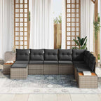 Gartensofa-set mit Kissen mit Speicher 9 pcs Grau Polyrattan