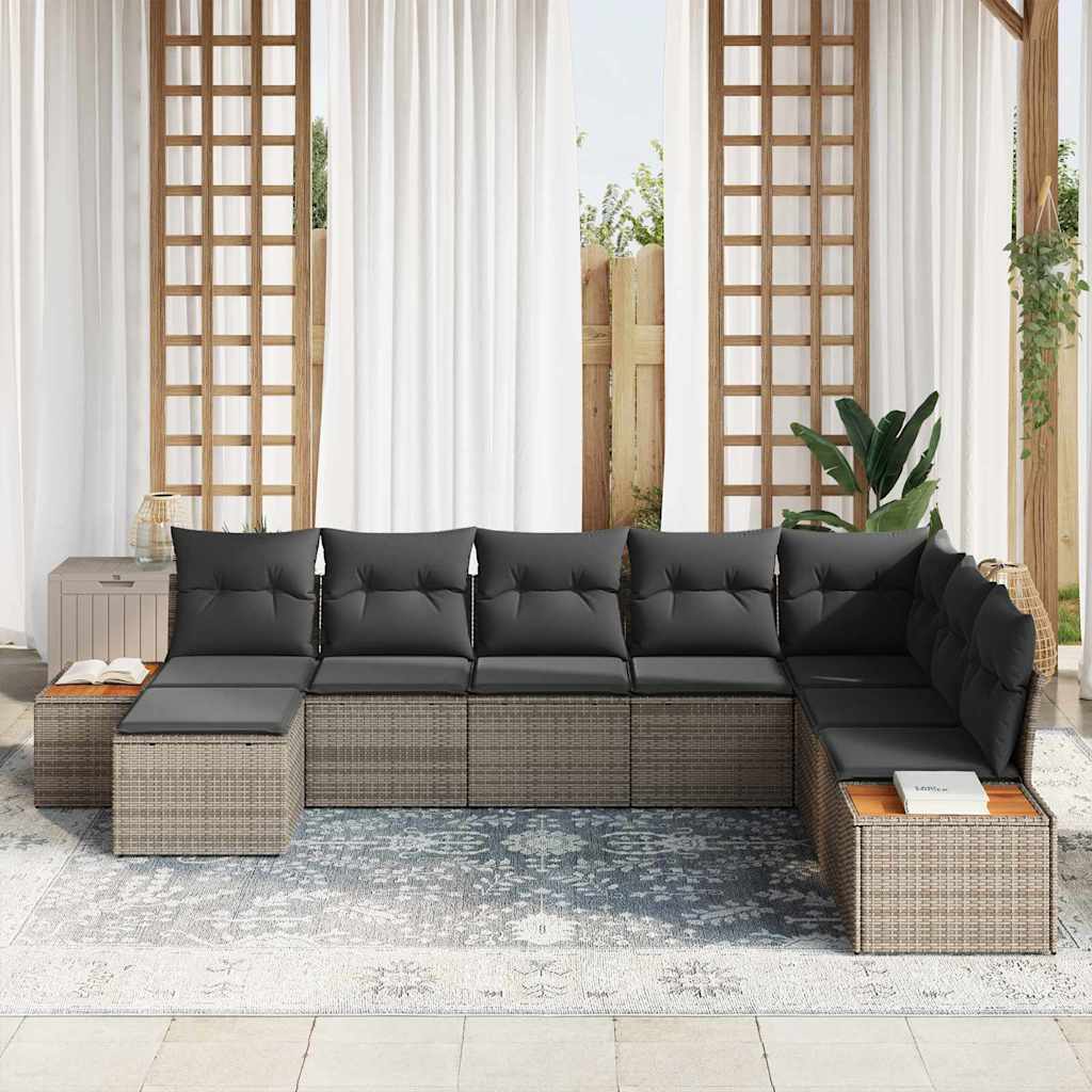 Gartensofa-set mit Kissen mit Speicher 9 pcs Grau Polyrattan