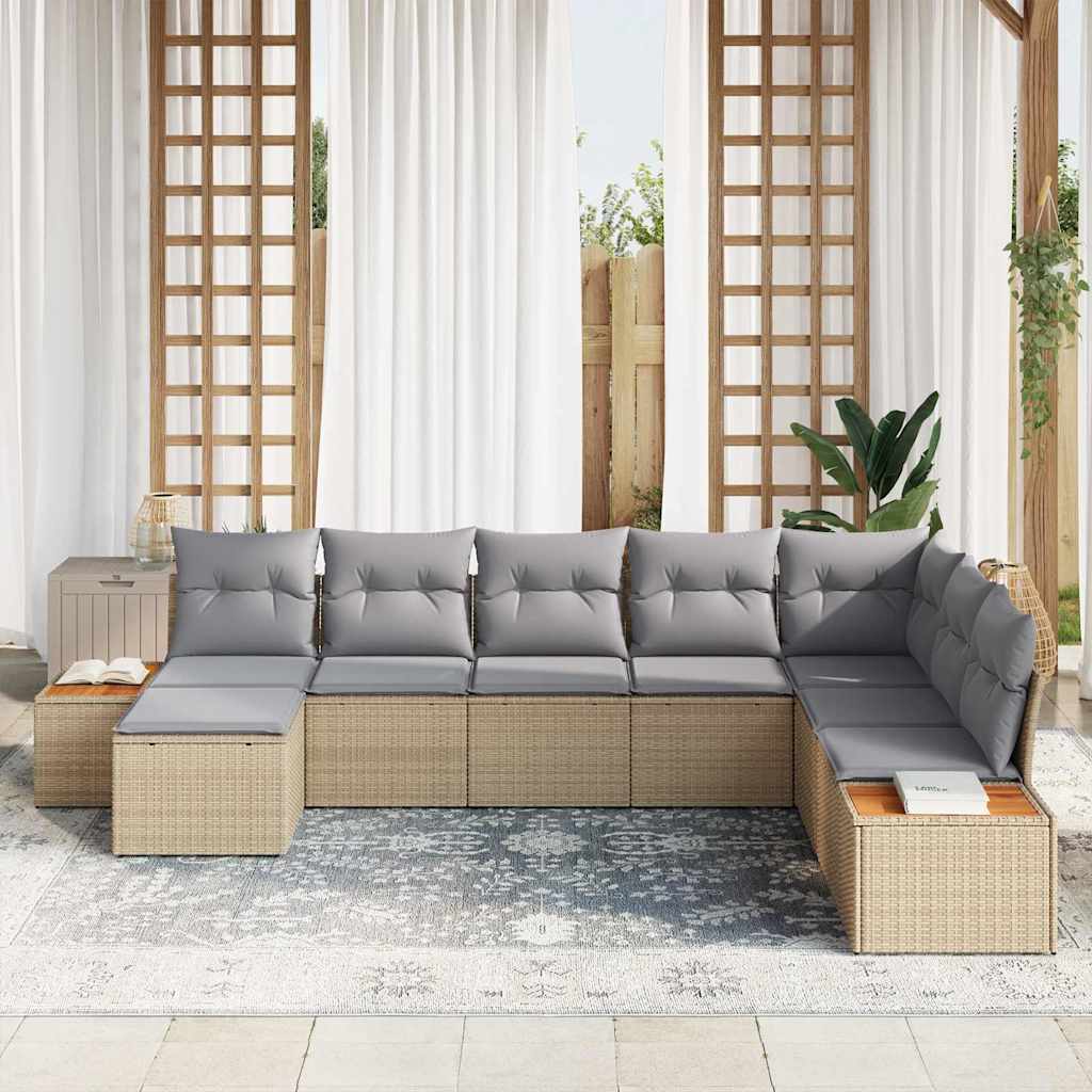 Gartensofa-set mit Kissen 9 pcs Beige und Hellgrau Polyrattan