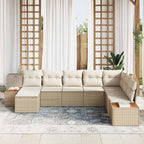 Gartensofa-set mit Kissen 9 pcs Beige und Creme Polyrattan