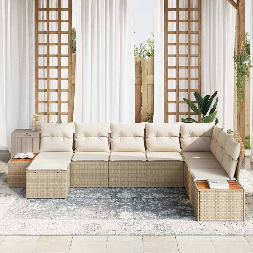 Gartensofa-set mit Kissen 9 pcs Beige und Creme Polyrattan