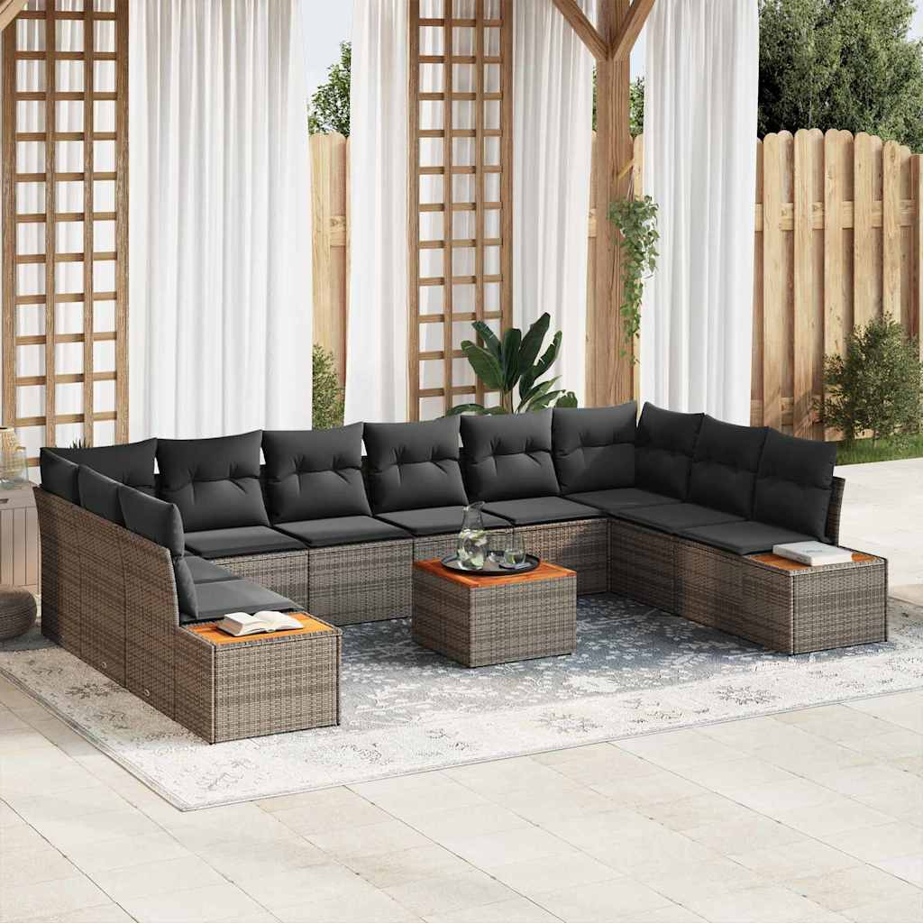 Gartensofa-set mit Kissen mit Speicher 10 pcs Grau Polyrattan