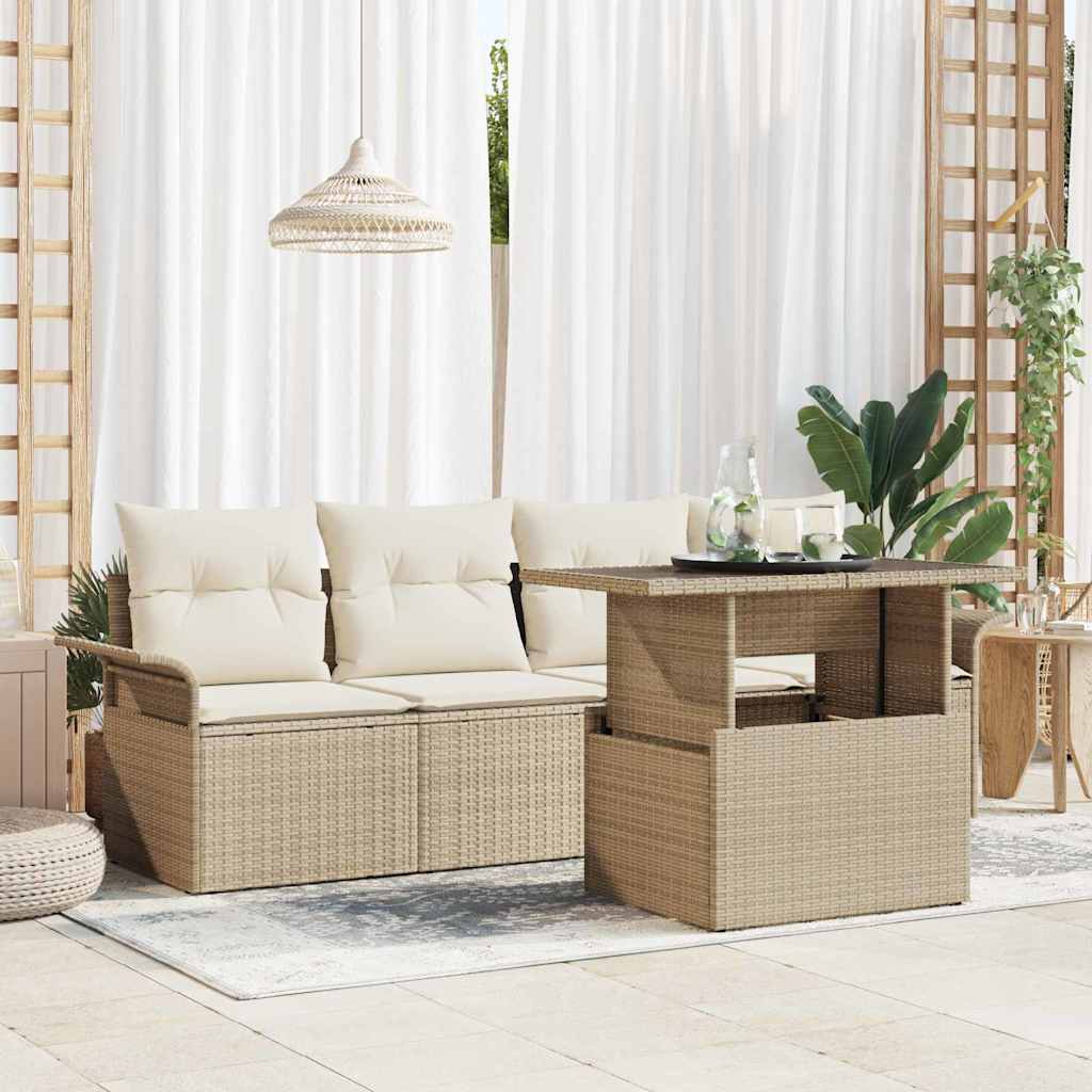 Gartensofa-set mit Kissen mit Speicher 5 pcs Beige Poly Rattan
