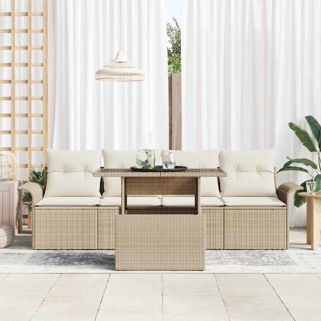 Gartensofa-set mit Kissen mit Speicher 5 pcs Beige Poly Rattan