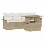 Gartensofa-set mit Kissen mit Speicher 5 pcs Beige Poly Rattan