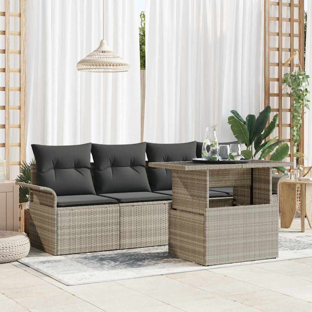 Gartensofa-set mit Kissen 5 pcs Hellgrau Poly Rattan