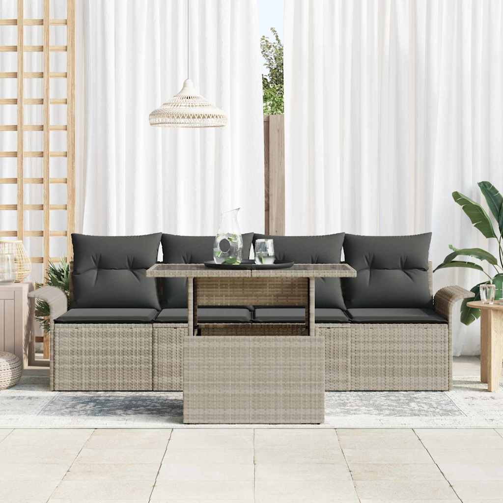 Gartensofa-set mit Kissen 5 pcs Hellgrau Poly Rattan