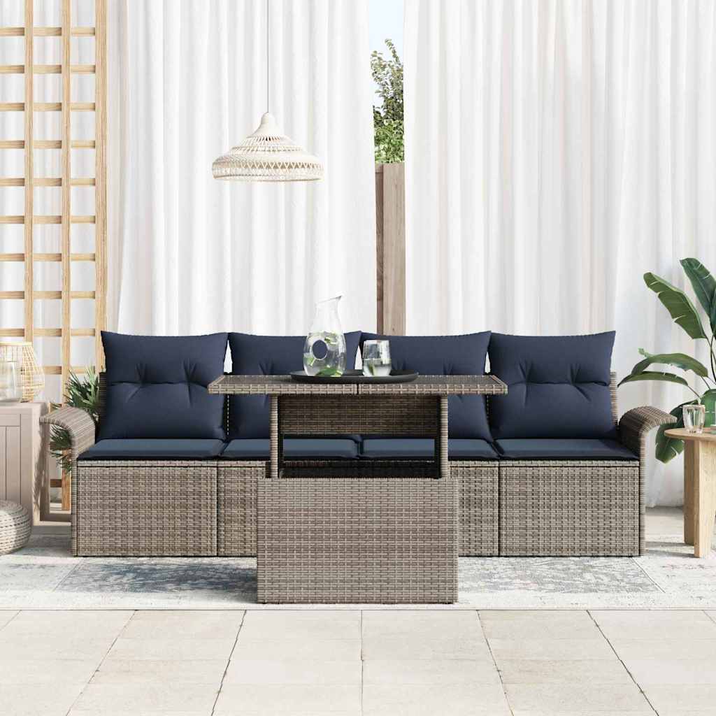 Garten-Sofa-Set mit Kissen mit Speicher 5 pcs Grau Poly Rattan