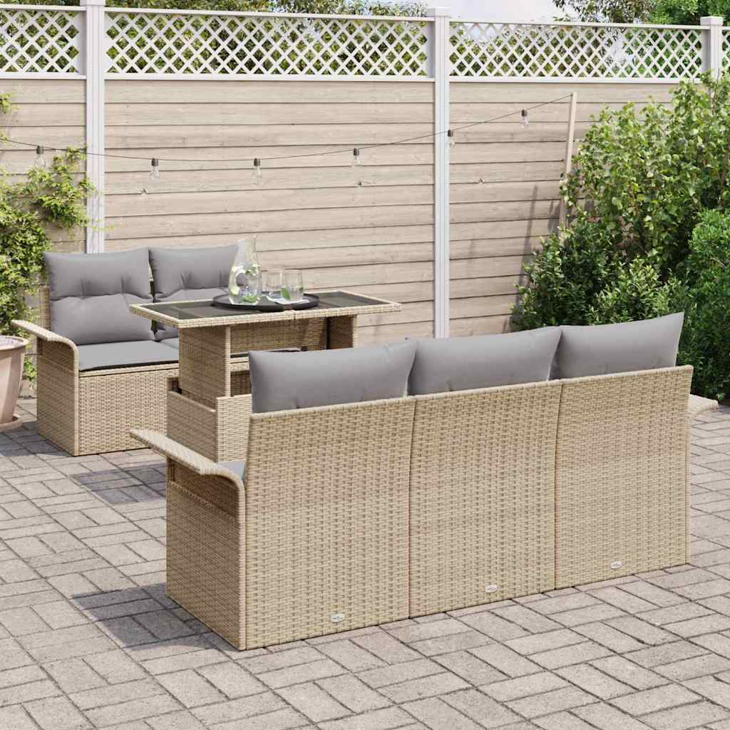 Gartensofa-set mit Kissen mit Speicher 6 pcs Beige Poly Rattan