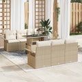 Garten-Sofa-Set mit Kissen mit Speicher 7 pcs Beige Poly Rattan