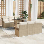 Garten-Sofa-Set mit Kissen mit Speicher 7 pcs Beige Poly Rattan