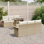 Garten-Sofa-Set mit Kissen mit Speicher 7 pcs Beige Poly Rattan