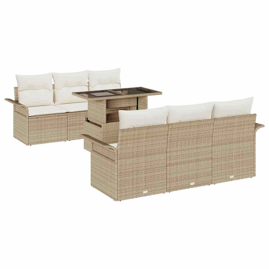 Garten-Sofa-Set mit Kissen mit Speicher 7 pcs Beige Poly Rattan