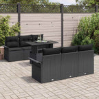 Gartensofa-set mit Kissen 7 pcs Schwarz Poly Rattan