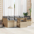 Garten-Sofa-Set mit Kissen mit Speicher 7 pcs Beige Poly Rattan