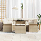 Gartensofa-set mit Kissen mit Speicher 7 pcs Beige Poly Rattan