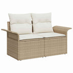 Gartensofa-set mit Kissen mit Speicher 7 pcs Beige Poly Rattan