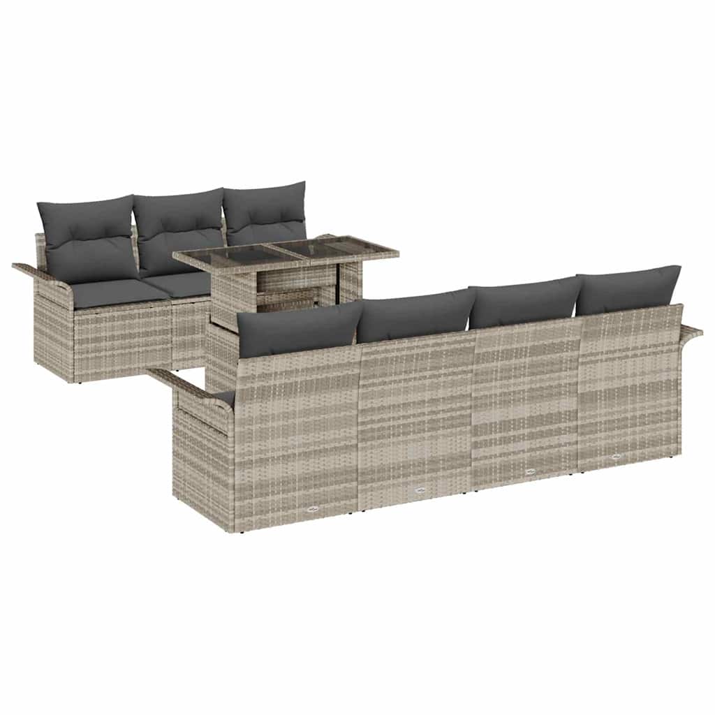 Gartensofa-set mit Kissen 8 pcs Hellgrau Poly Rattan