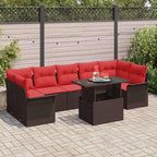 Gartensofa-set mit Kissen mit Speicher 8 pcs Braun Poly Rattan