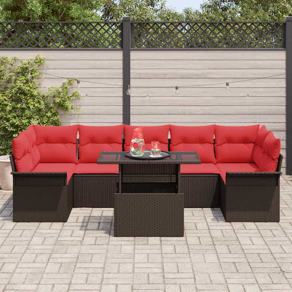 Gartensofa-set mit Kissen mit Speicher 8 pcs Braun Poly Rattan