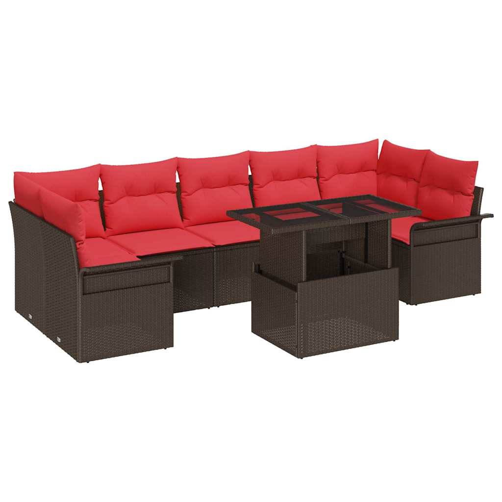 Gartensofa-set mit Kissen mit Speicher 8 pcs Braun Poly Rattan
