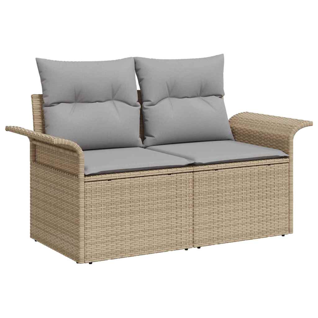 Garten-Sofa-Set mit Kissen mit Speicher 9 pcs Beige Poly Rattan