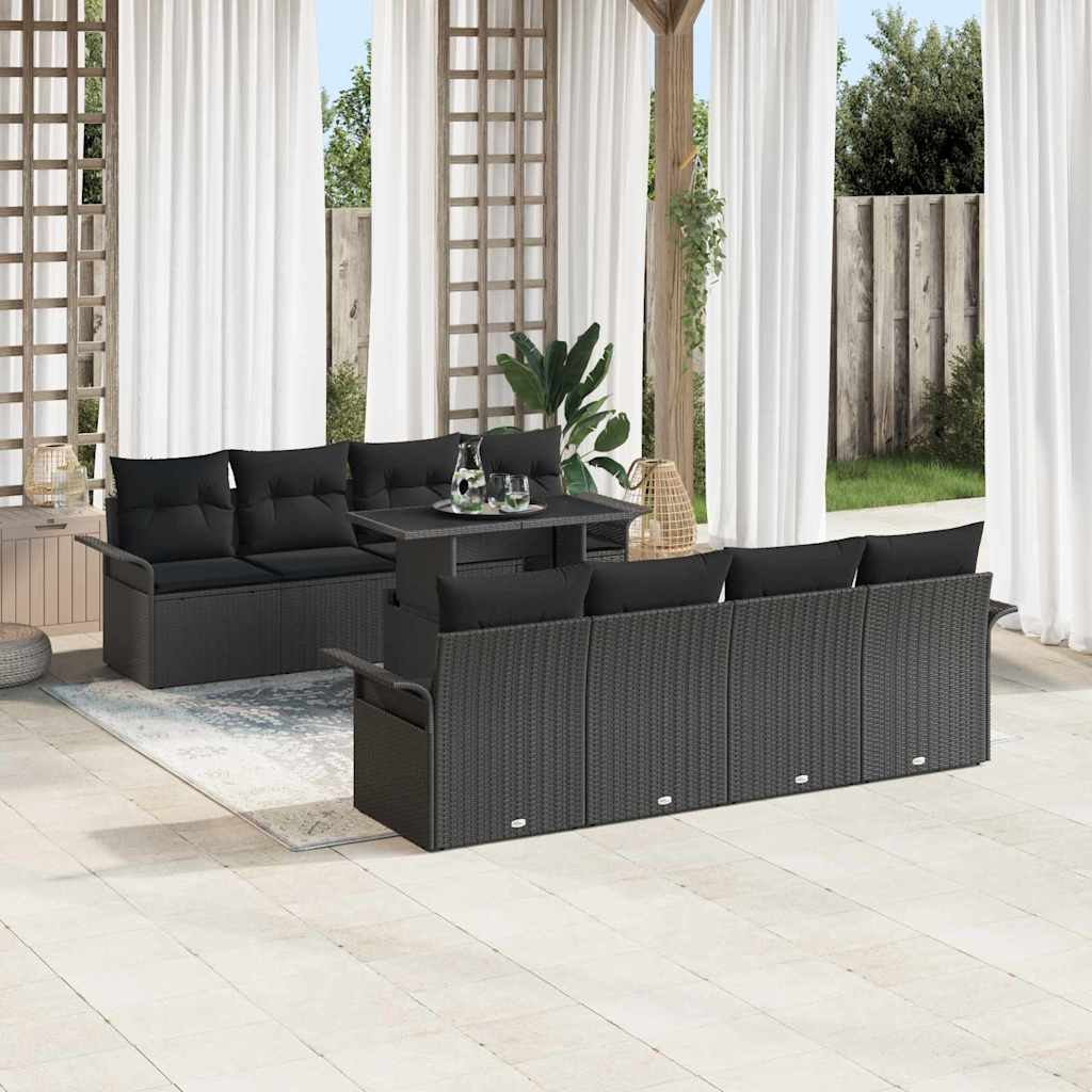Gartensofa-set mit Kissen 9 pcs Schwarz Poly Rattan