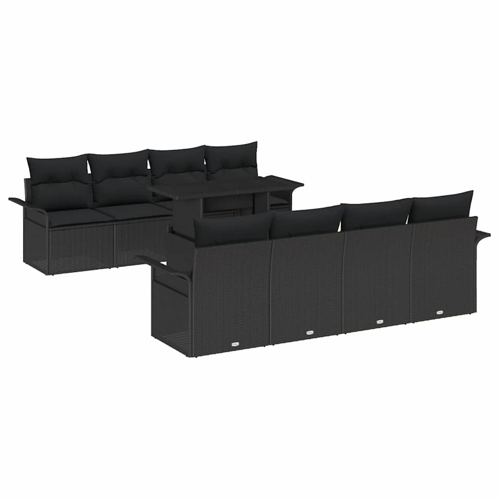 Gartensofa-set mit Kissen 9 pcs Schwarz Poly Rattan