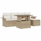 Garten-Sofa-Set mit Kissen mit Speicher 6 pcs Beige Poly Rattan