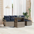 Garten-Sofa-Set mit Kissen mit Speicher 6 pcs Grau Poly Rattan