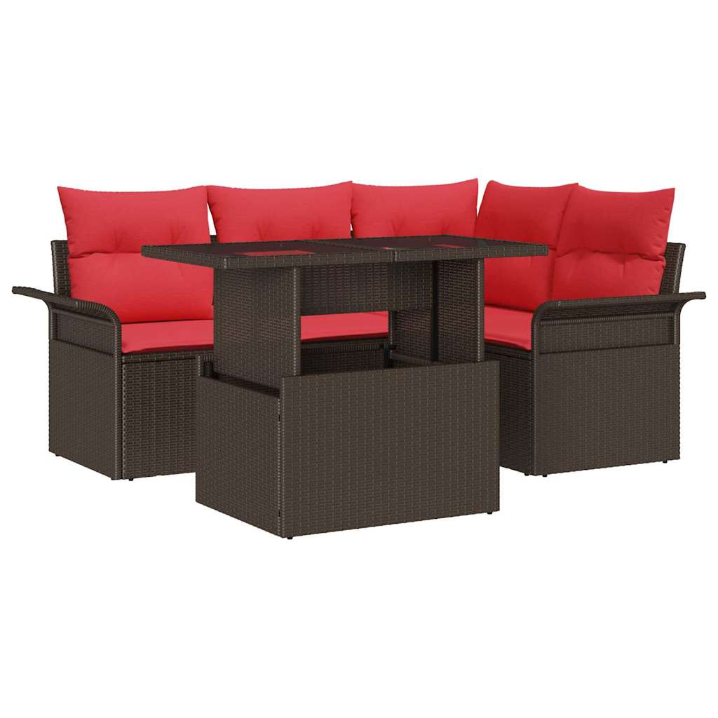 Gartensofa-set mit Kissen mit Speicher 5 pcs Braun Poly Rattan
