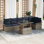 Garten-Sofa-Set mit Kissen mit Speicher 7 pcs Grau Poly Rattan