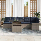 Garten-Sofa-Set mit Kissen mit Speicher 7 pcs Grau Poly Rattan