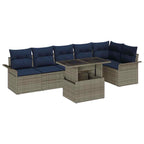 Garten-Sofa-Set mit Kissen mit Speicher 7 pcs Grau Poly Rattan